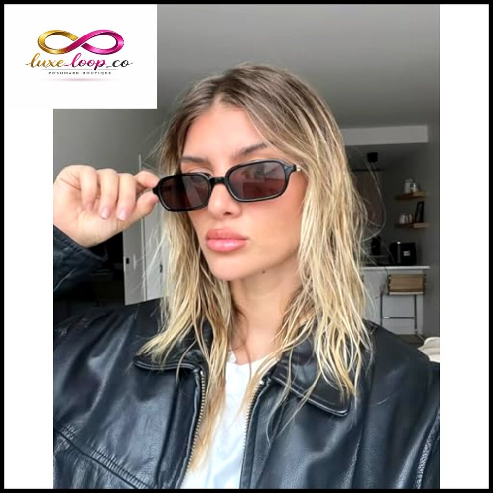 Retro 90s Small Rectangular Sunglasses Narrow Fra… - image 2